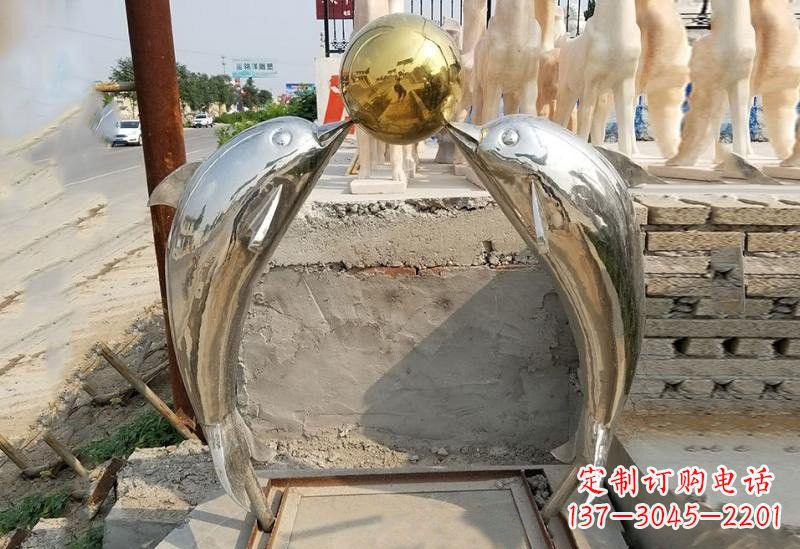 常州不锈钢镜面海豚顶球雕塑