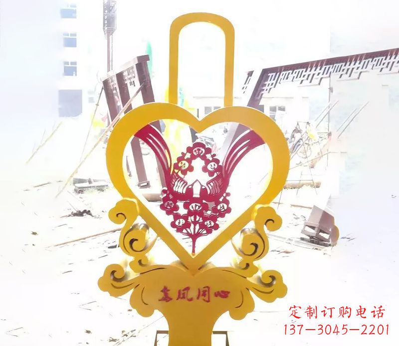 常州不锈钢龙凤同心雕塑精美雕刻传递着浓浓爱意