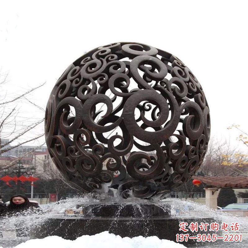 常州不锈钢镂空球水景喷泉景观雕塑