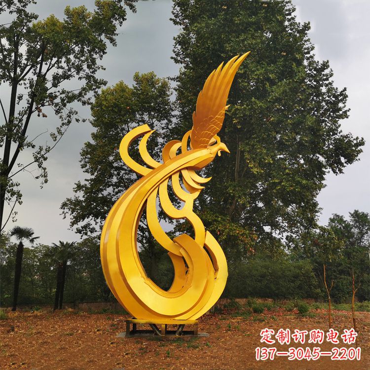 常州不锈钢凤凰雕塑黄金色园林之美