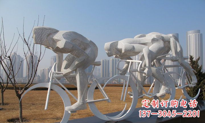 常州展现运动风采的不锈钢自行车雕塑