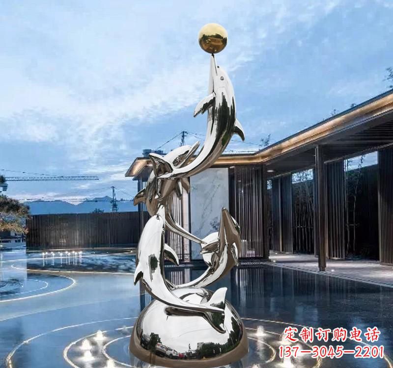 常州不锈钢水景海豚雕塑