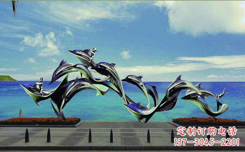 常州不锈钢跳跃的海豚广场景观雕塑