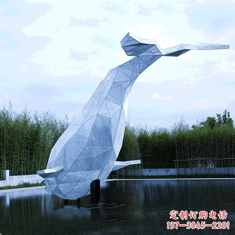常州大型公园景区园林动物景观雕塑不锈钢网格鲸鱼