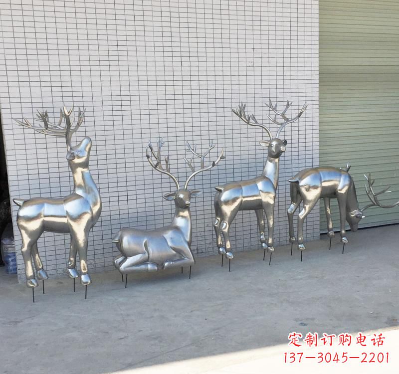 常州不锈钢现代动物梅花鹿雕塑