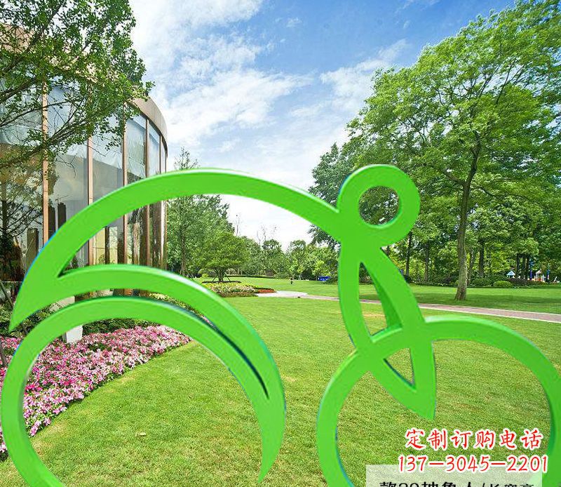 常州不锈钢荧光绿骑自行车雕塑