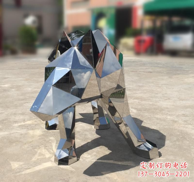 常州不锈钢园林动物几何狼雕塑