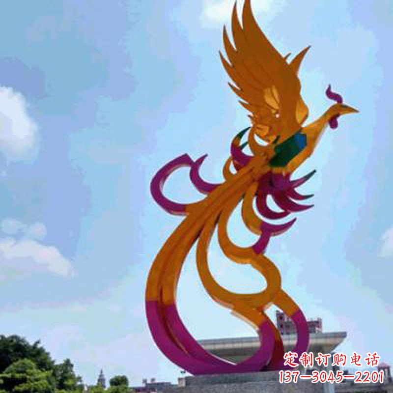 常州彩绘凤凰不锈钢雕塑-城市标识景观动物雕塑