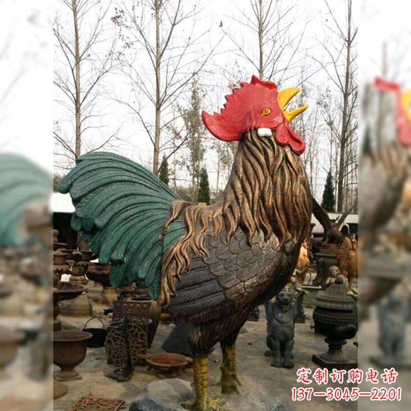 常州彩绘铜雕公鸡生肖动物雕塑