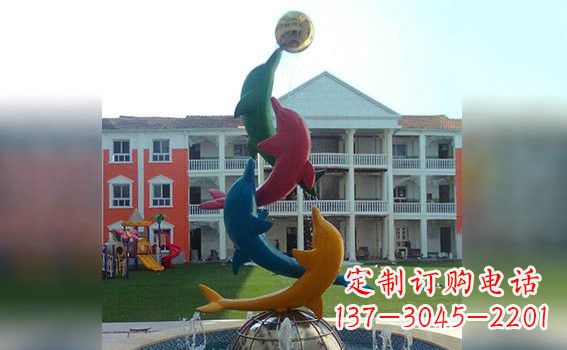 常州彩色不锈钢海豚海洋动物景观标识