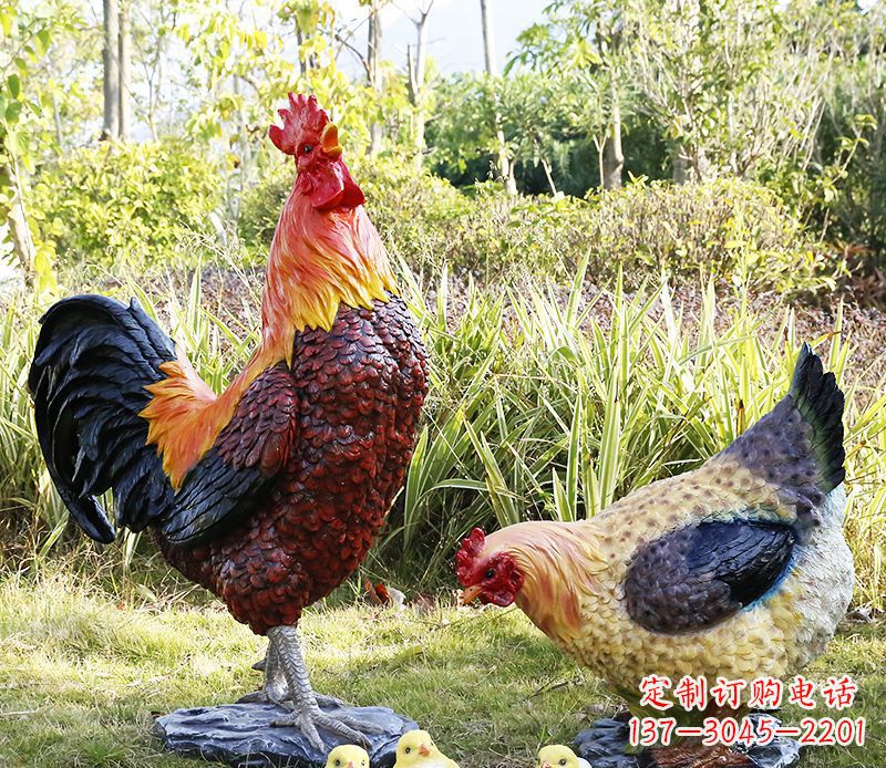 常州厂家直销户外园林树脂仿真公鸡母鸡 装饰品雕塑 玻璃钢绿化雕塑