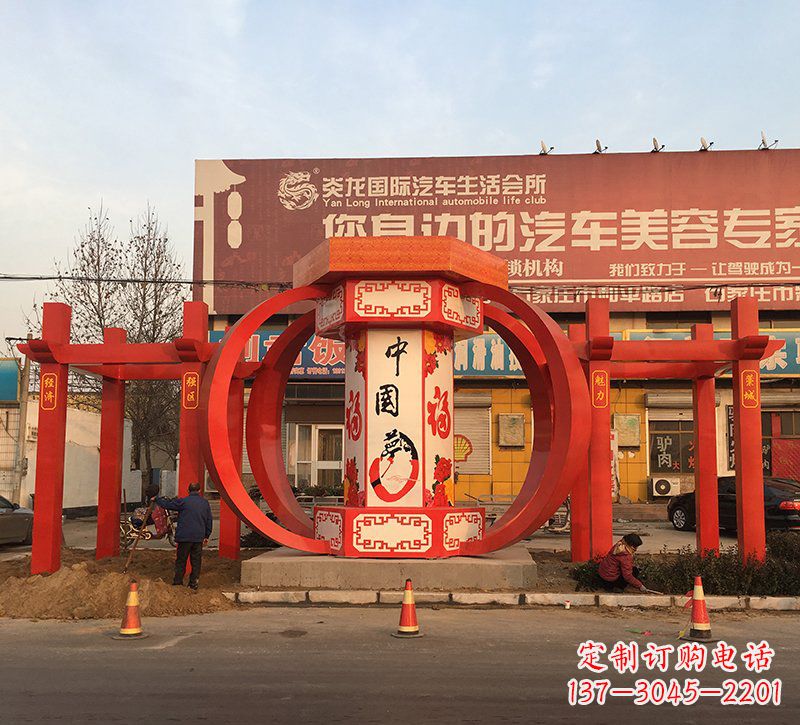 常州城市不锈钢中国梦灯笼主题雕塑
