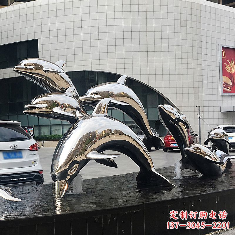 常州城市商场不锈钢镜面海豚水景景观雕塑摆件