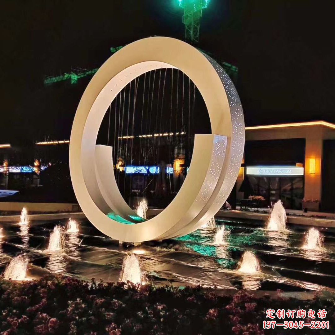 常州环状喷泉雕塑灯光点亮美丽