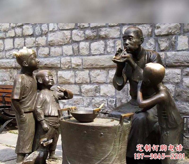 常州吹糖人广场小品人物铜雕