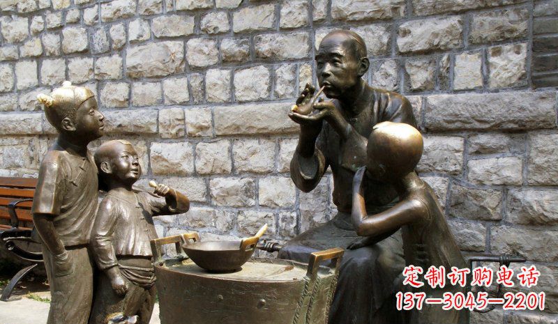 常州吹糖人街头景观铜雕