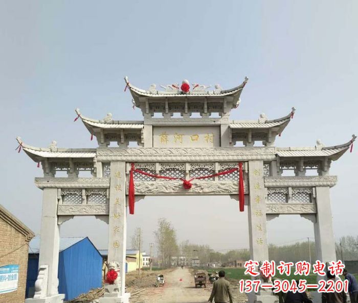 常州村口三门石雕牌楼 (4)