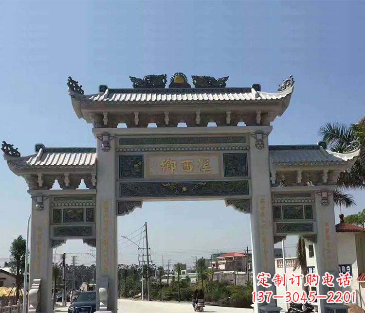 常州村庄三门石牌坊石雕 (3)