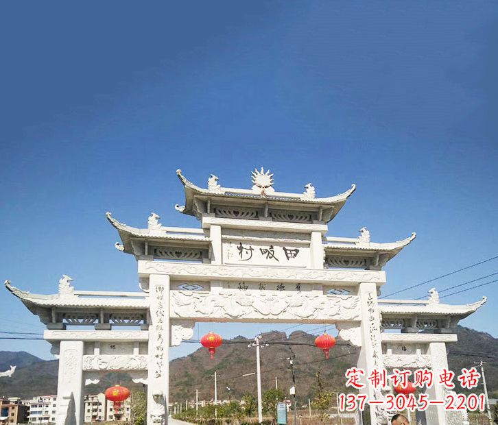 常州村庄三门五楼石牌坊石雕 (2)
