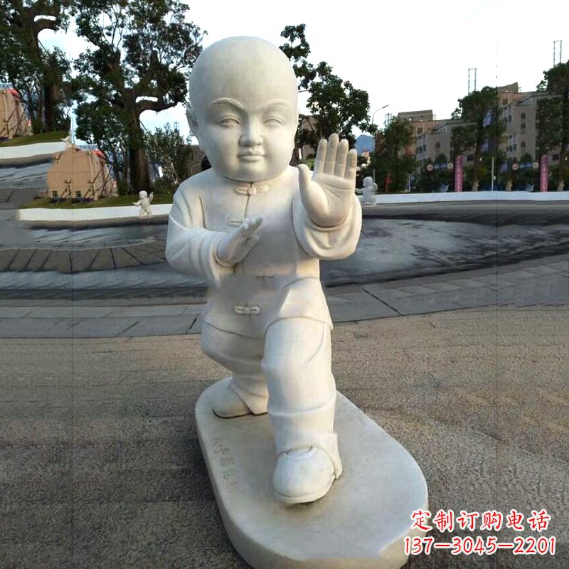 常州打太极拳小和尚汉白玉雕塑