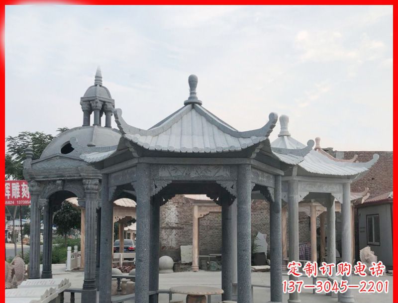 常州大理石六角凉亭公园石雕 (5)