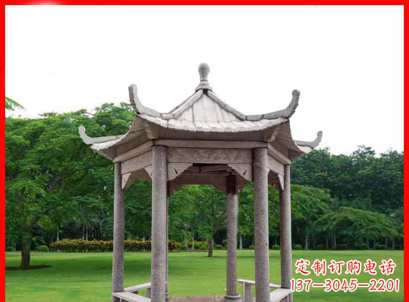常州大理石六角凉亭园林景观石雕