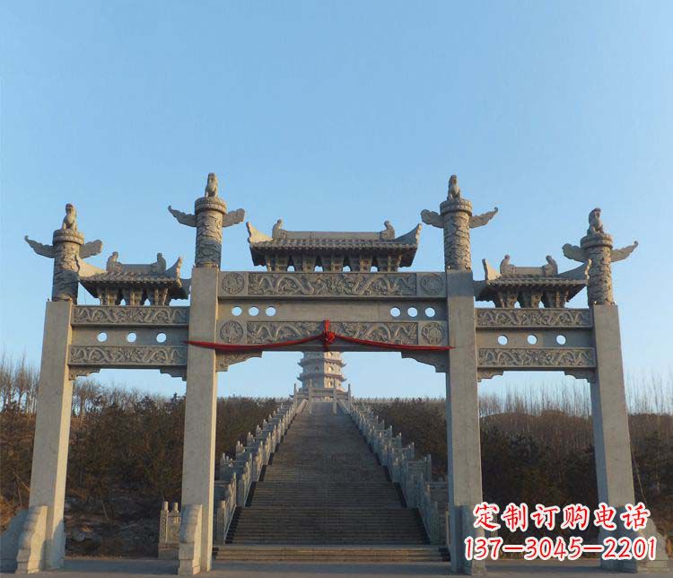 常州精美大理石三门牌坊雕塑