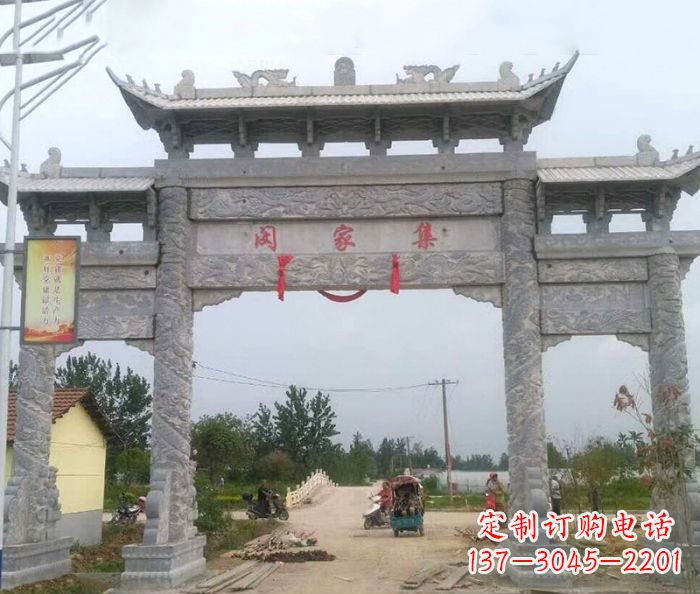 常州精美大理石三门牌楼雕塑