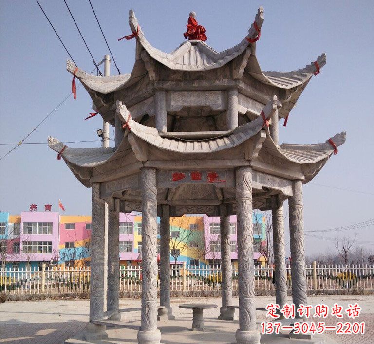 常州大理石双层八角凉亭雕塑