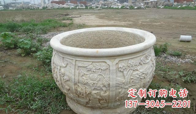 常州大理石鸳鸯园林景观石雕花盆