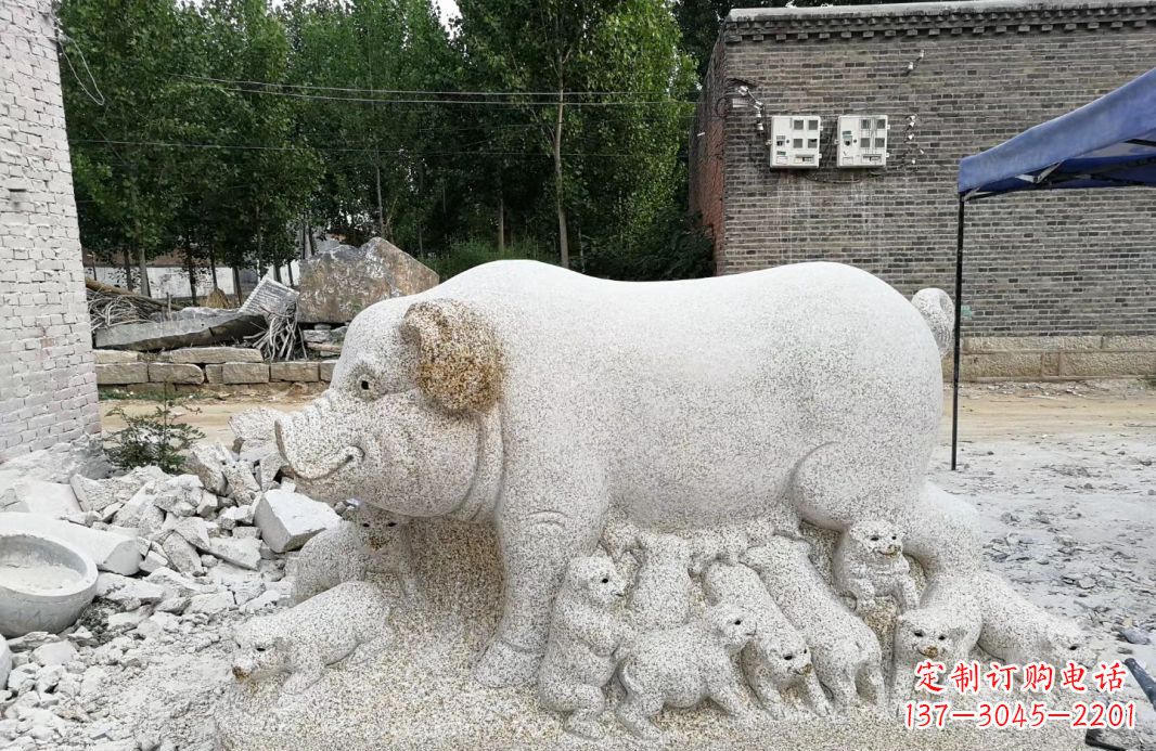 常州大理石招财小母猪动物雕塑