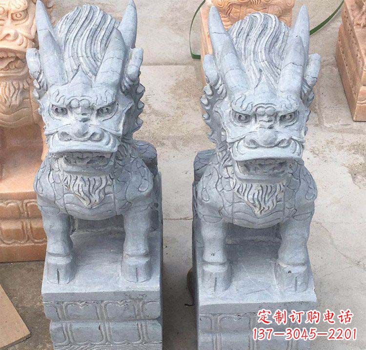 常州雄伟壮观的白色大理石麒麟坐式门口雕塑