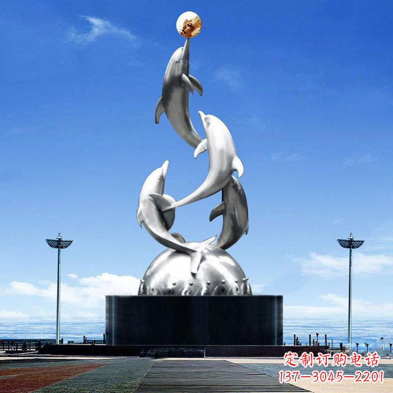 常州大型不锈钢海豚雕塑-学校文化动物景观雕塑