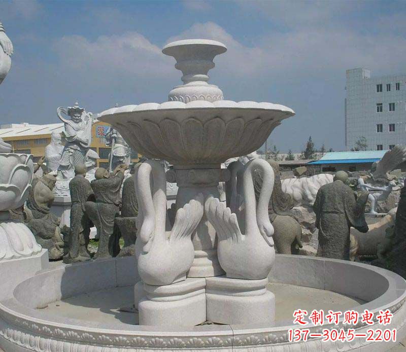 常州大型汉白玉天鹅喷泉石雕
