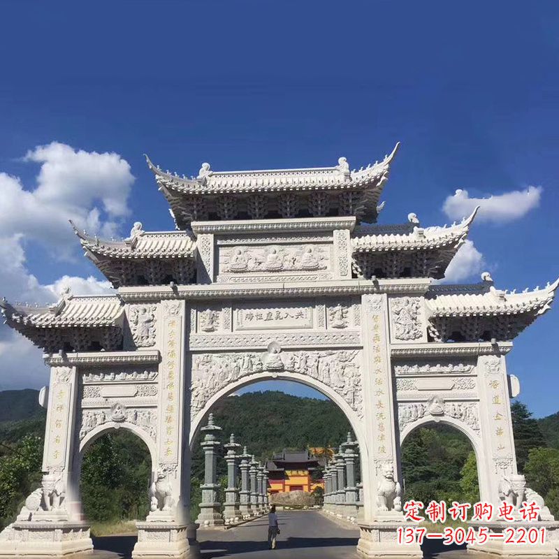 常州大型汉白玉景区大门石雕牌楼