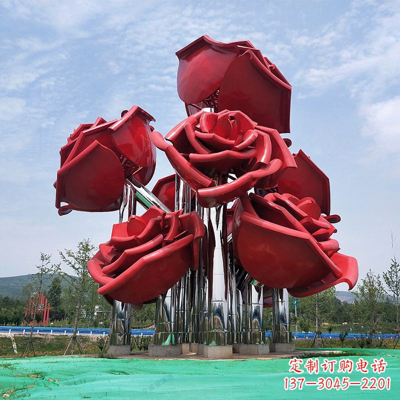 常州大型景区园林不锈钢玫瑰花景观雕塑
