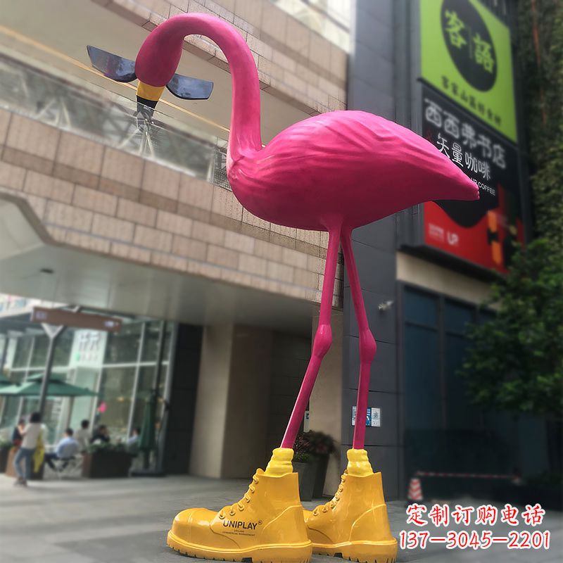 常州大型卡通火烈鸟玻璃钢景观商场广场动物美陈雕塑