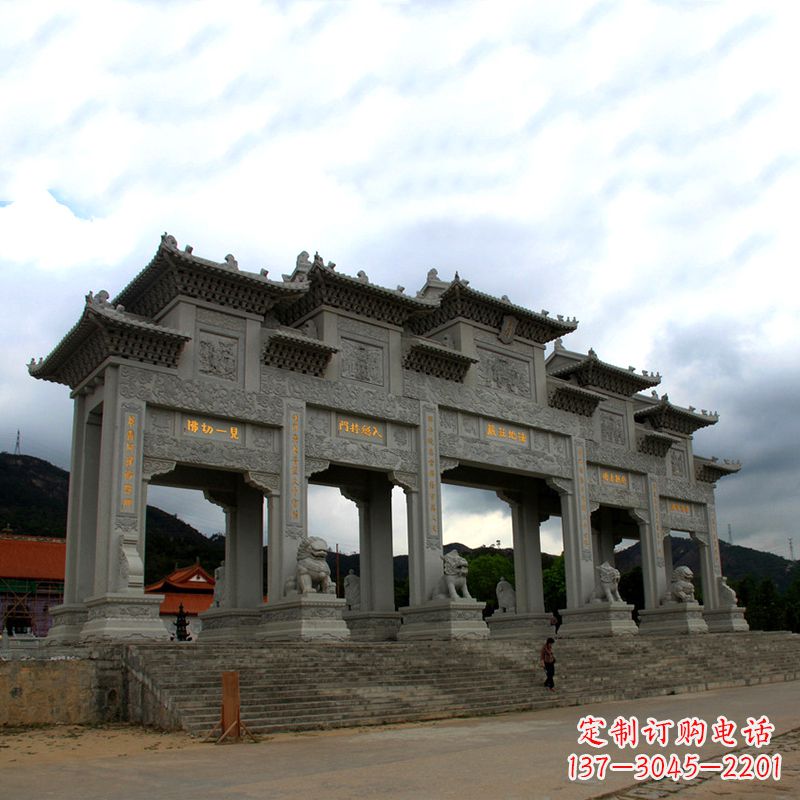常州大型寺庙五门石雕牌楼