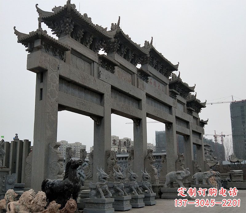 常州大型五门仿古牌坊石雕 (3)