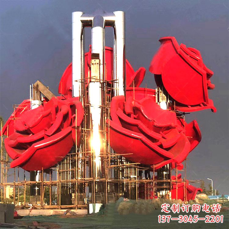 常州大型园林不锈钢玫瑰花景观雕塑