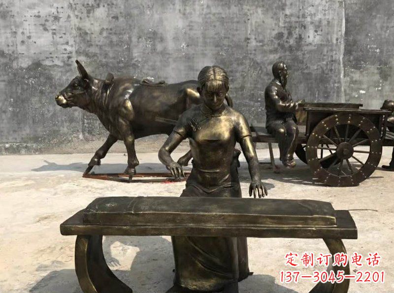 常州铜制古筝人物校园景观雕塑