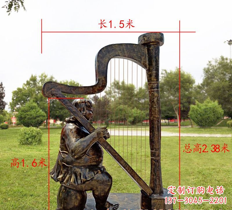 常州手工铜制竖琴雕塑