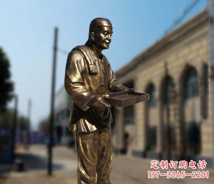 常州古典神秘的店小二人物铜雕