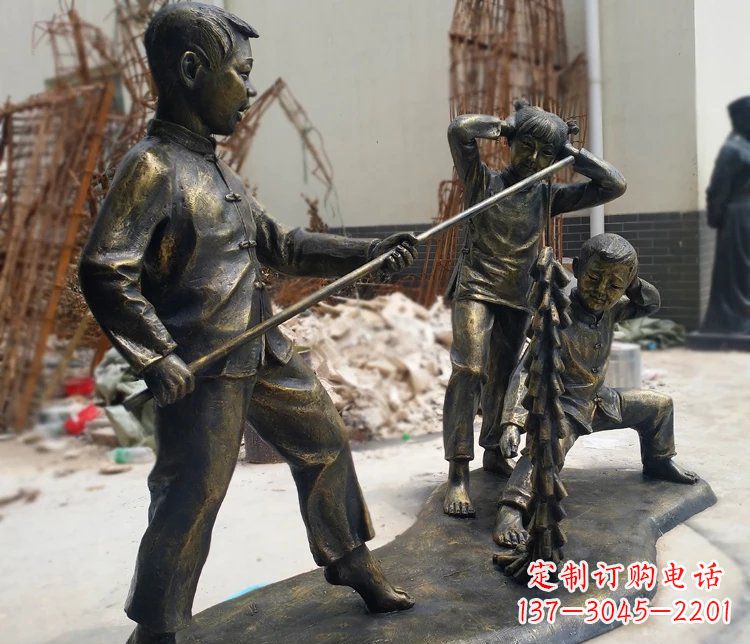 常州儿童放鞭炮庭院景观铜雕摆件