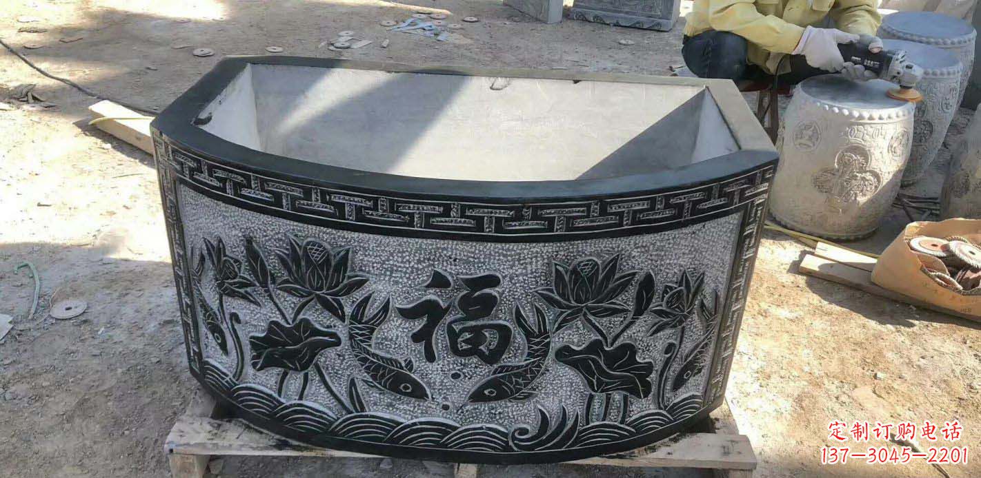 常州方口石浮雕水缸