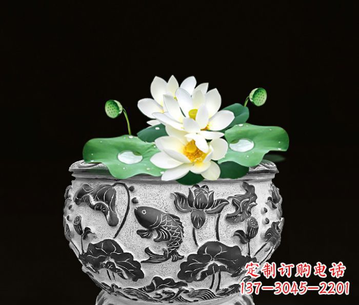 常州仿古荷花鲤鱼雕塑石水缸