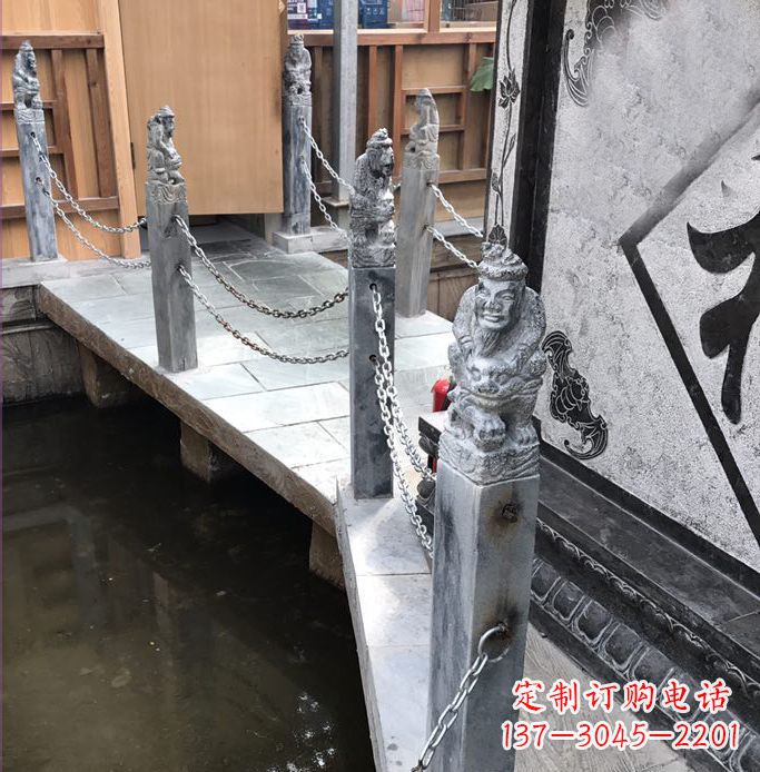 常州典雅传统的仿古胡人拴马石栏杆雕塑