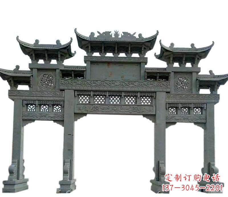 常州仿古三门大理石牌坊石雕