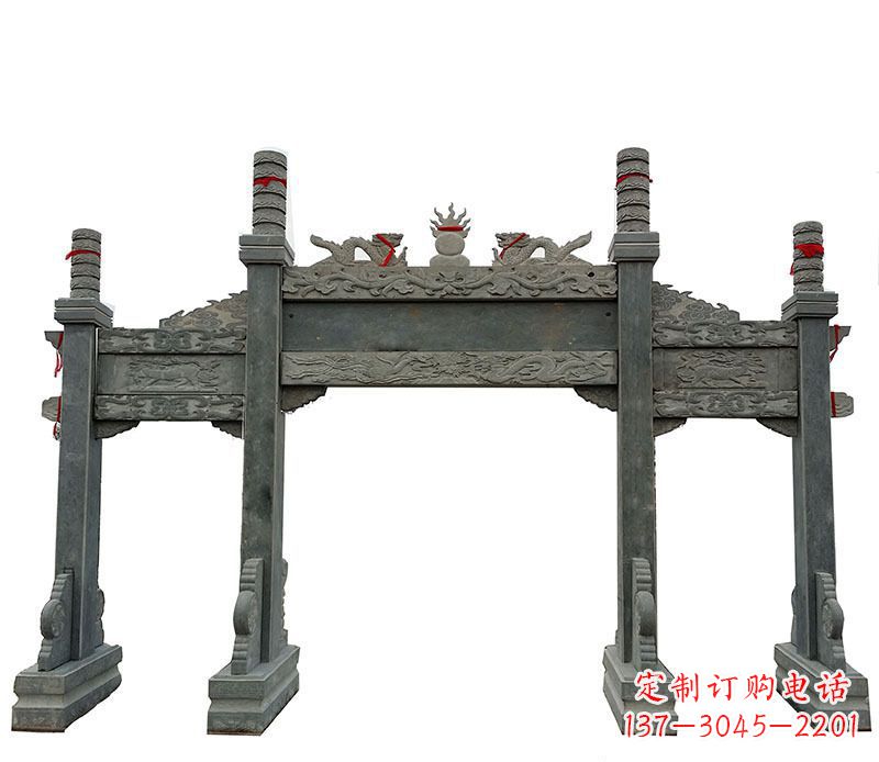 常州仿古三门大理石牌坊石雕 (2)