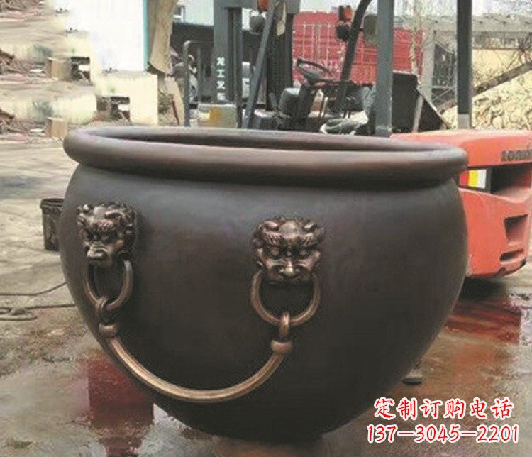 常州仿古狮子头水缸铜雕塑 (3)